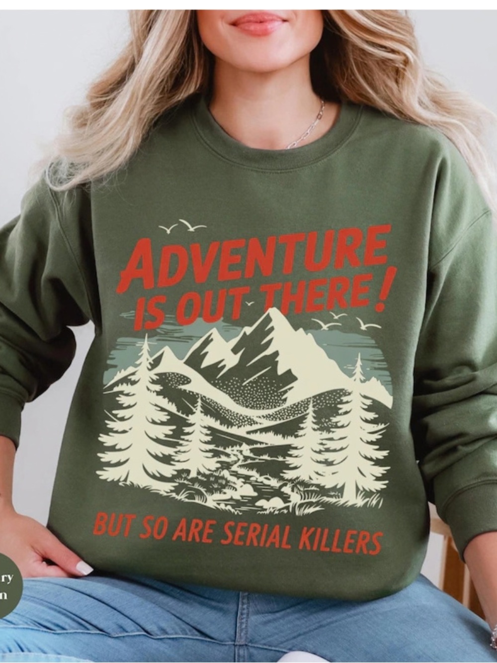 Gildan Green Forest rewneck Sweatshirt, Outdoor Outfit